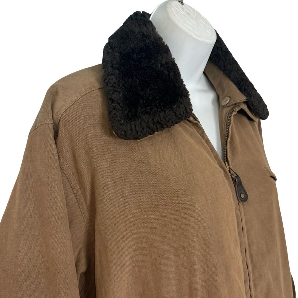 Vintage 90s London Fog Tan Brown Sherpa Collar Chore Coat Jacket size M Unisex - Picture 8 of 13